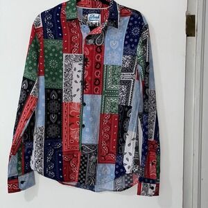 Fresh Prints of Bel-Air, Men's Shirt, Sz‎ M, Multicolor Bandana Paisley Print